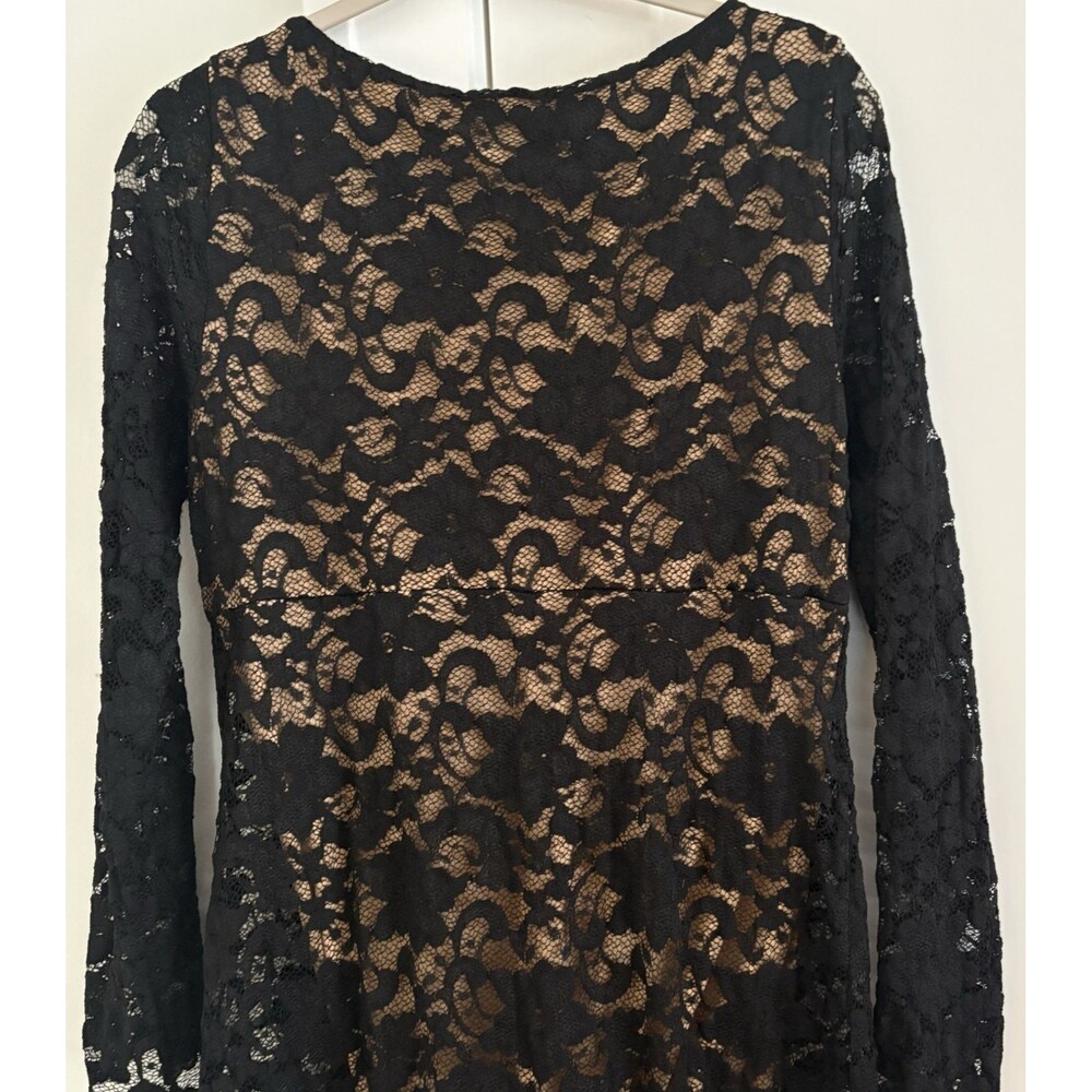 Karen Kane Dress Women's XL Lace V Neck Scallop Hem Solid Black Elegant Mini NWT - Picture 3 of 11